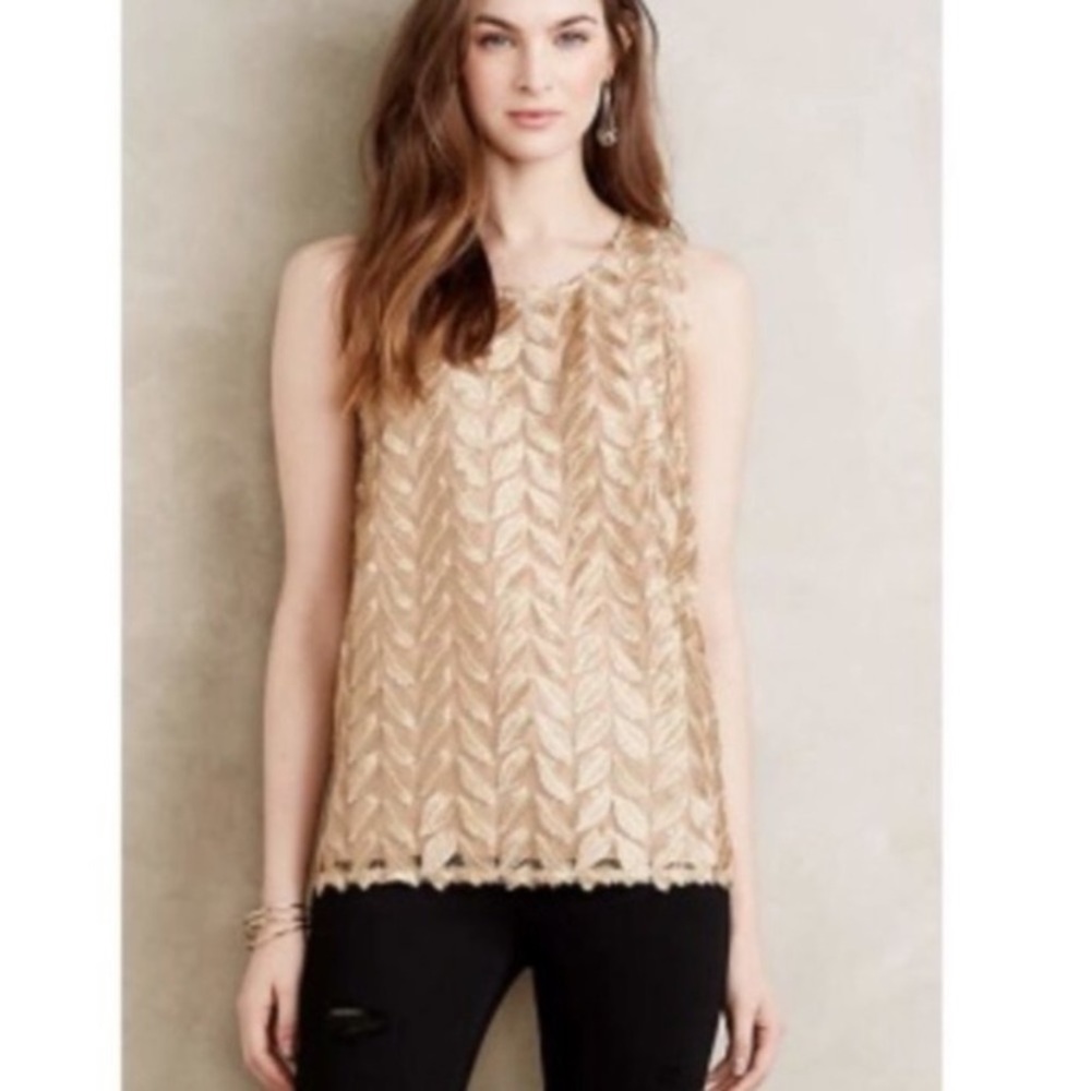 Anthropologie Sunday in Brooklyn Gold Leaf Top